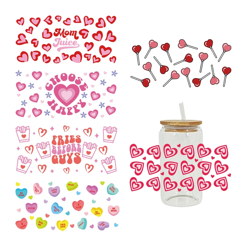 3D UV DTF Transfers Stickers 16oz Cup Wraps Love Valentine's Day Printed For DIY Glass Ceramic Metal Leather Etc. D5992