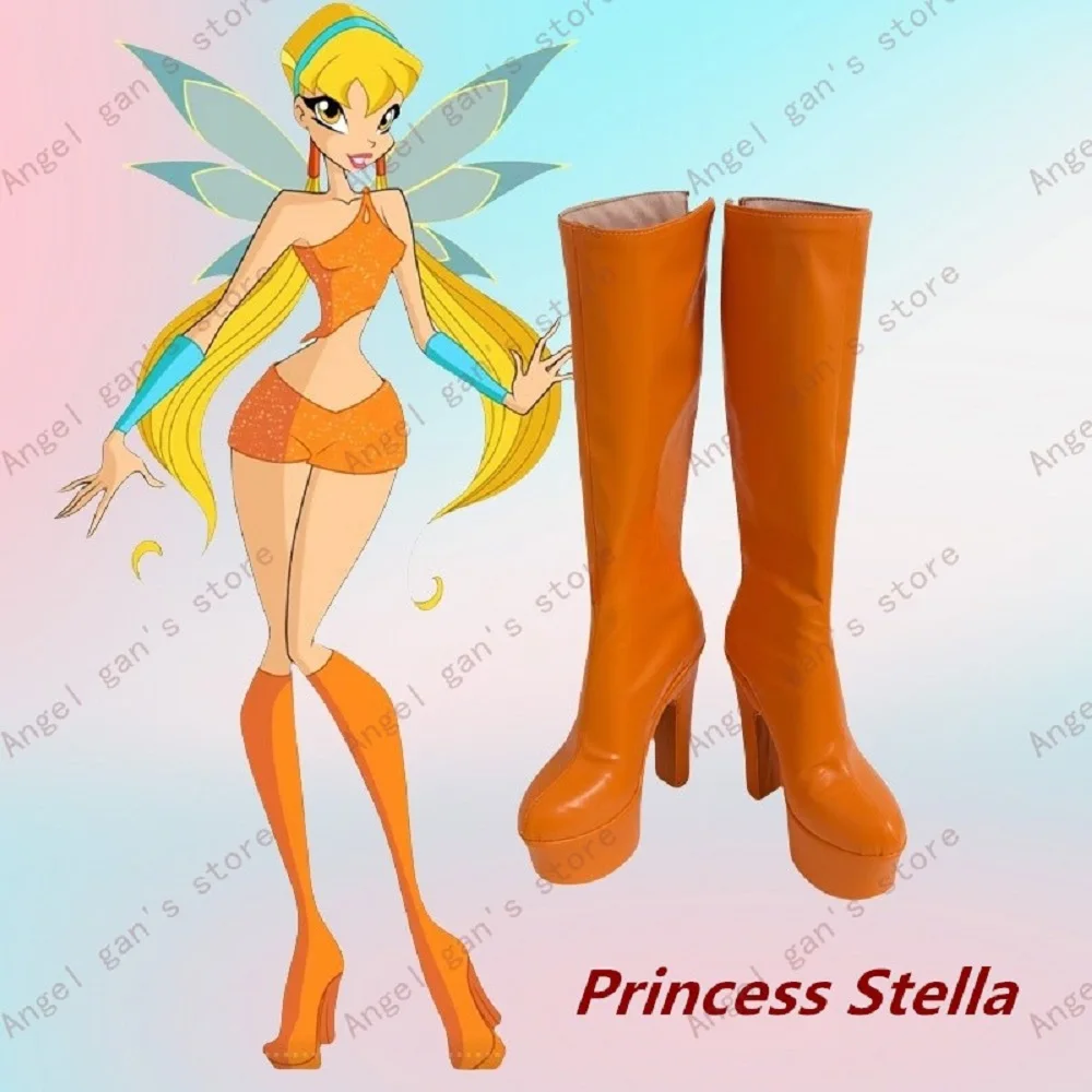 

Winxclub, костюм принцессы Стеллы для косплея, оранжевые ботинки ручной работы из искусственной кожи для рождественской вечеринки на Хэллоуин