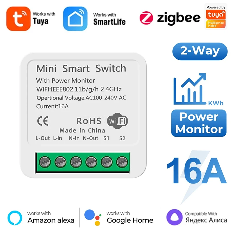 Tuya Zigbee 3.0 Mini Smart 16A Switch Smart Life Automation DIY Module Breaker Support 2Way Control Works with Alexa Google home