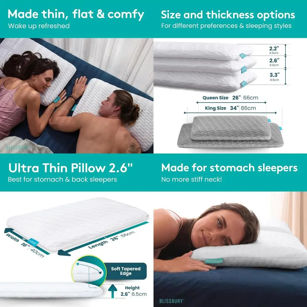 

Ультратонкая подушка из пены с эффектом памяти 2.6 для сна на животе - обеспечивает поддержку шеи и шейного отдела позвоночника | Плоский дизайн для повышенного комфорта