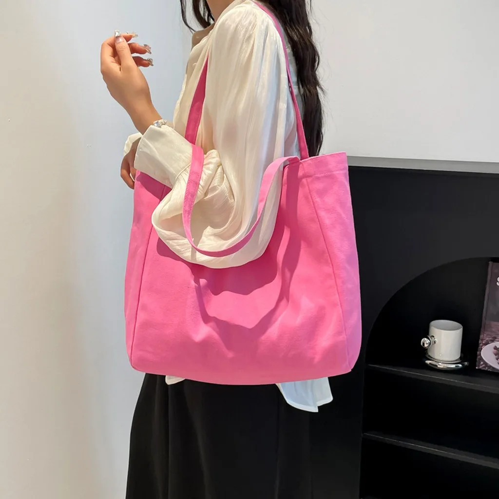 2026 Korea Candy Color Letter Shoulder Hand-Held Canvas Bag Ins Student Class Bag Simple Environmentally Friendly Shopping Bag