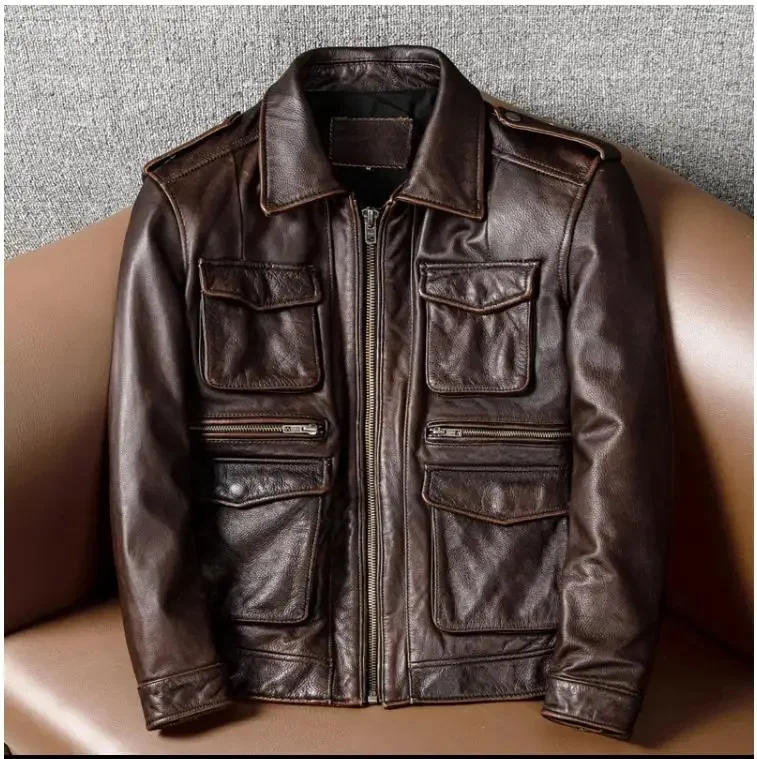 Shop Best.Brand New Classic M65 Man cowhide Jacket,genuine Leather hunting coat.Vintage leather clothes.plus size,quality