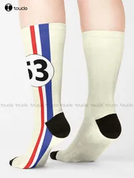 Herbie Number 53 Race Car Racing Number 53 Fifty Three Socks Brown Socks Personalized Custom 360° Digital Print Gift Harajuku