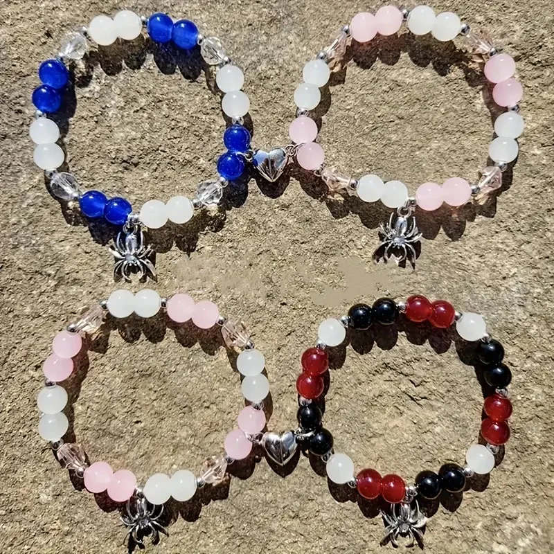 

Handmade Spider Pendant Beaded Bracelet Set , Hand-Stringed Jewelry for Couples - Unique Valentine's Day Gift for Him and Her