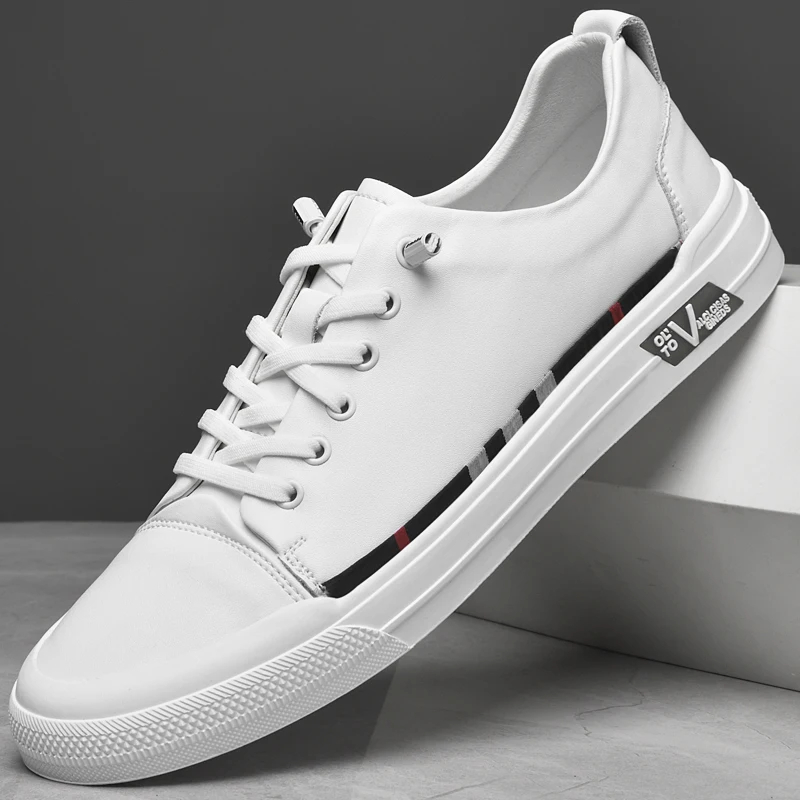 

2025 Men's New Autumn Leather Panel Sneakers - Breathable White Shoes for Casual & Sporty Wear