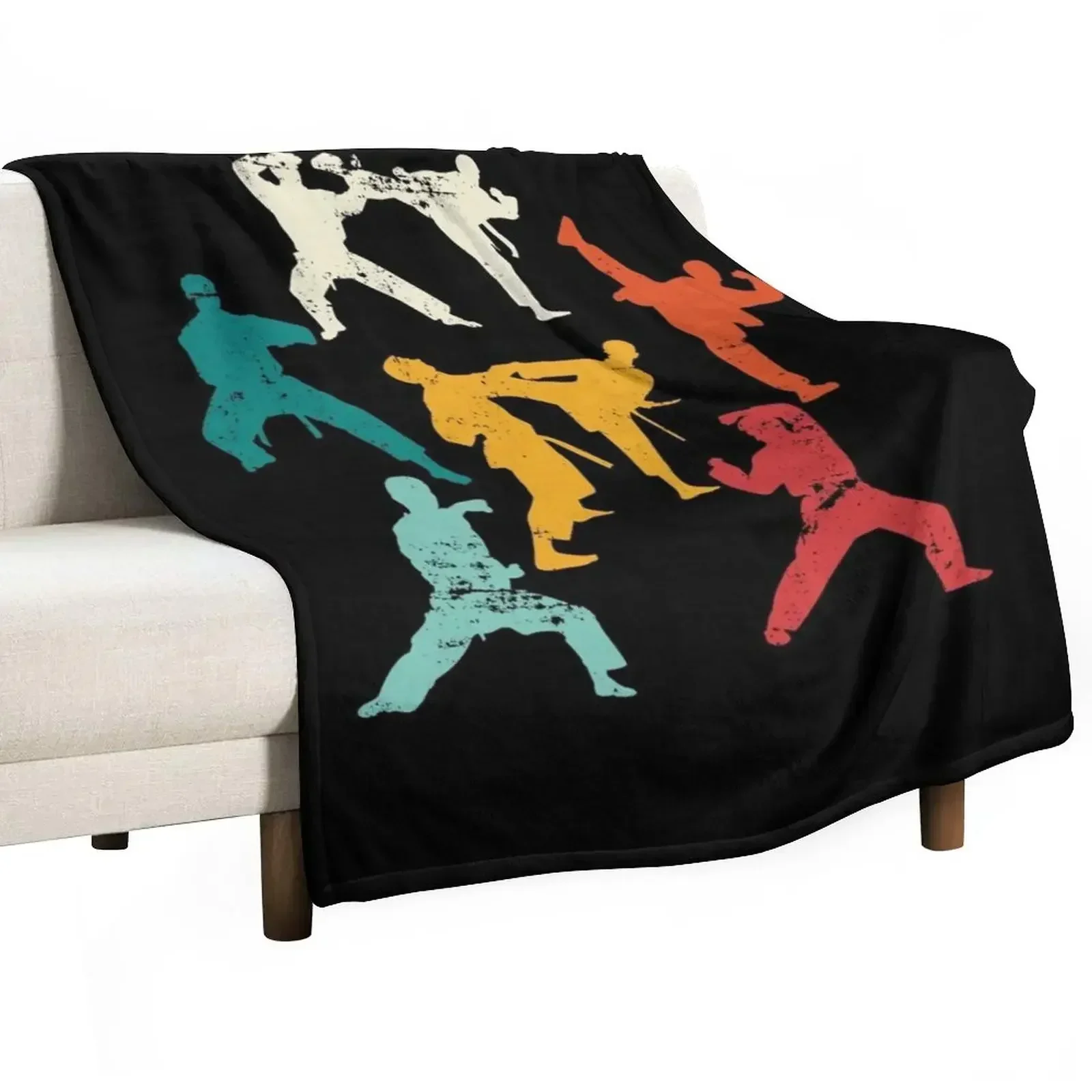 Retro karate fighter karate Throw Blanket Men's Soft Warm Throw Blanket for Couch
