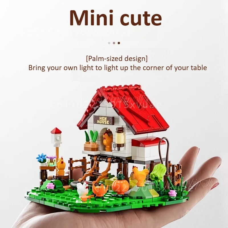 

Farm Life Building Blocks Mini Henhouse Street View Full Print Assembly Model Lighting Toys Tabletop Accessories Children Gift