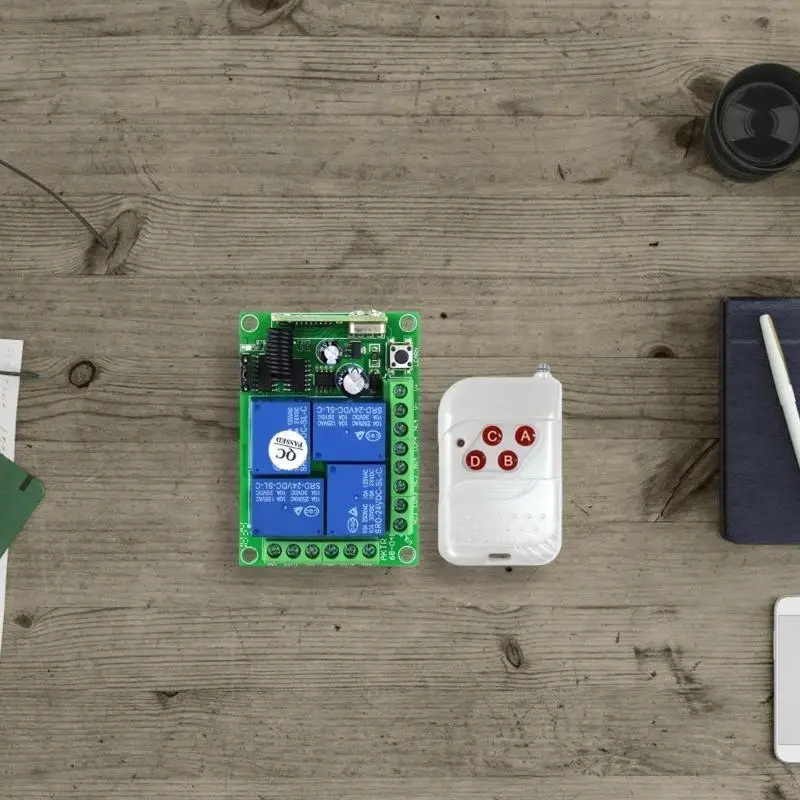 433MHz Remote Control Relaying Switches 4 Channel Wireless Remote Control Switch Relaying Receiver Transmitter 24BB