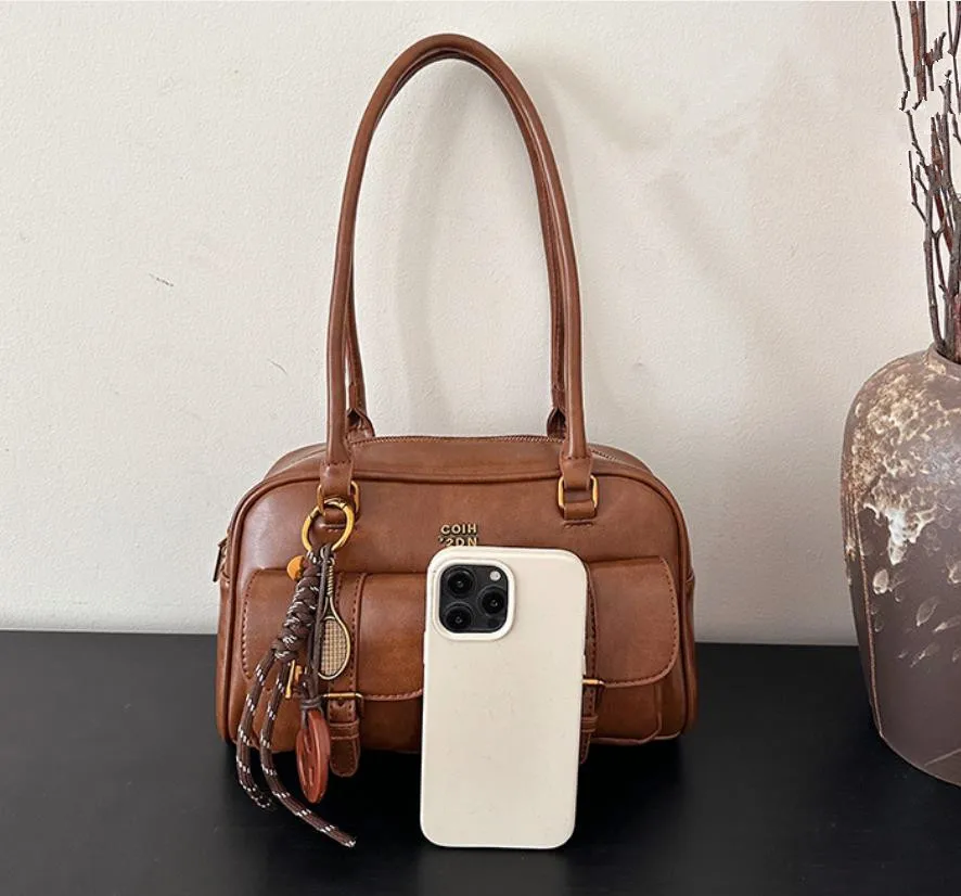 Kaffeebraune Damen-Handtasche mit mehreren Taschen, Umhängetasche, stilvolle, vielseitige Umhängetasche mit Buchstaben für Reisen, Arbeit, Einkaufen, Termine – Detail 22