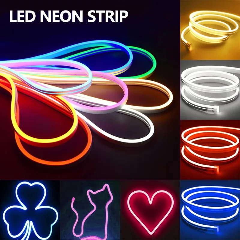 Tira de luces LED de neón de 12V y 5M, lámpara de neón de silicona Flexible, 600LEDs/m, lineal integrado, resistente al agua para fiesta en casa, luz de decoración DIY