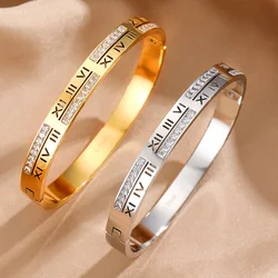 Simple and fashionable stainless steel gold-plated bracelet Roman numeral zircon bracelet ladies gift hot sale