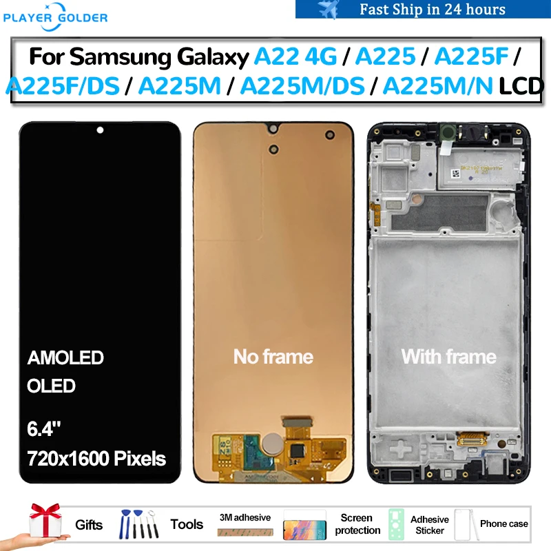 

AMOLED For Samsung Galaxy A22 4G A225 A225F A225F/DS A225M Pantalla lcd Display Touch Panel Screen Digitizer Assembly Patrs OLED