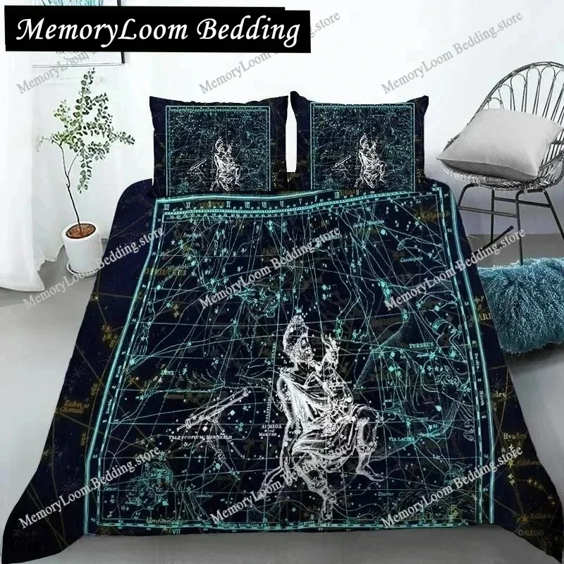 3D Constellation Duvet Cover Yellow Constellation King Size Bedding Set for Astronomy Enthusiast Soft Polyester Quilt Cover