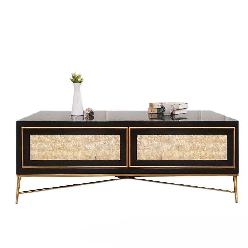 

Simple post-modern solid wood shell coffee table, furniture, villa living room four drawers coffee table square tea table