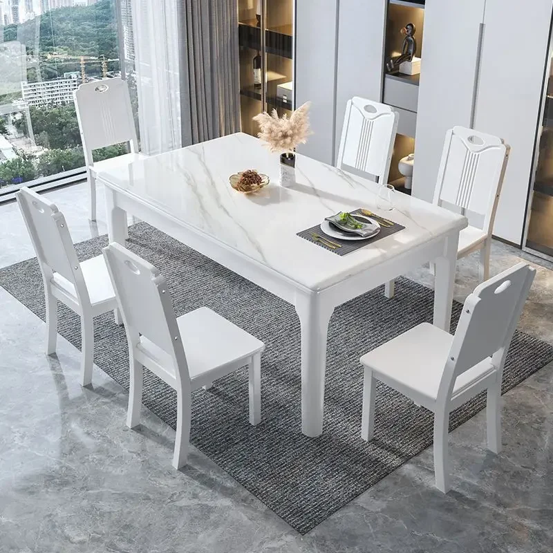 Slate rectangular dining table with induction cooker modern simple solid wood dining table household