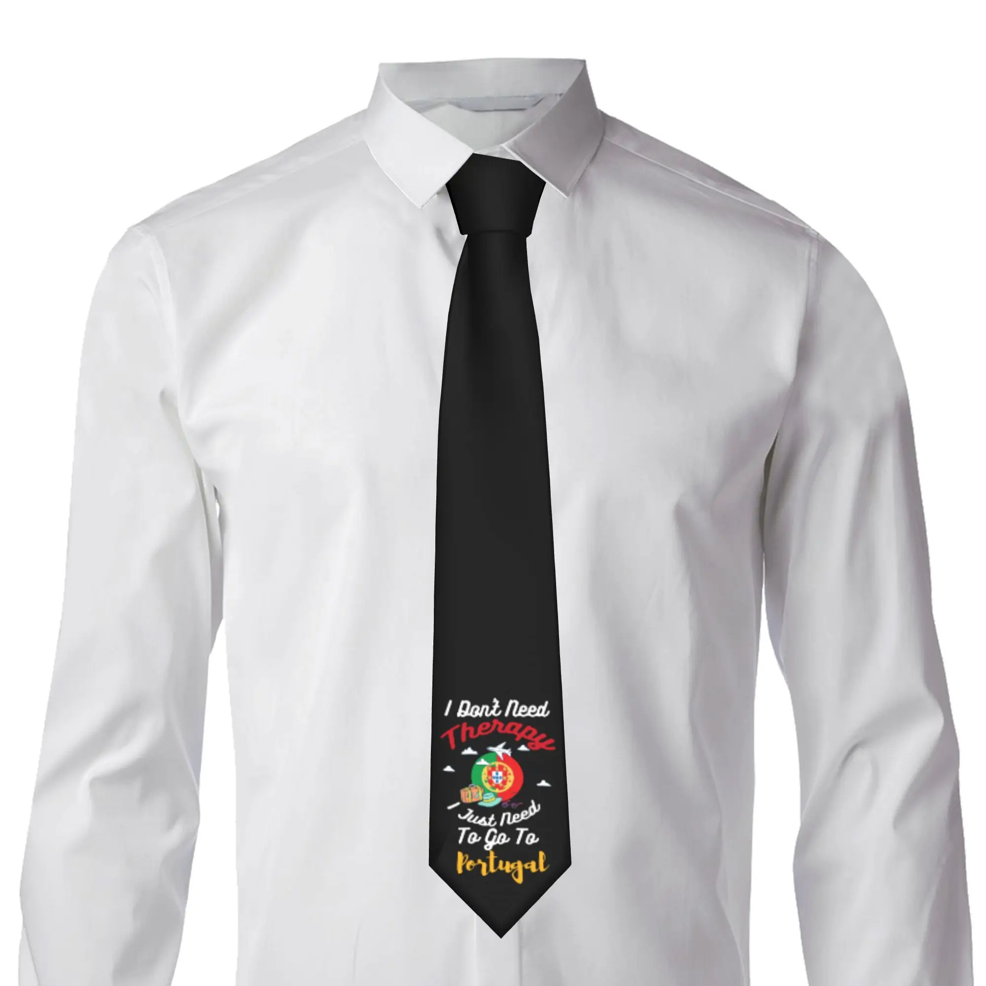 Fashion I Don't Need Therapy I Just Need To Go To Portugal Neck Ties for Office Men Portuguese Republic Patriotic Necktie