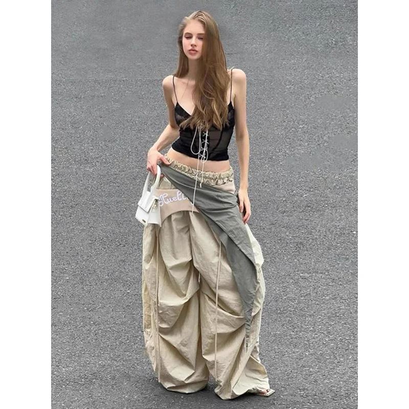 Yibashu mulheres goblin núcleo calças compridas paraquedas harajuku y2k streetwear solto grunge 2000s streetwear hip-pop suor pant