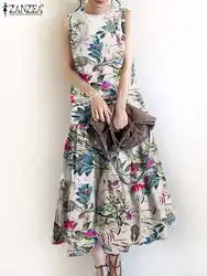 2024 ZANZEA Summer Bohemian Women Dress Casual Sleeveless Floral Printed Sundress Elegant O Neck Ruffle Work Vestidos Robe Femme