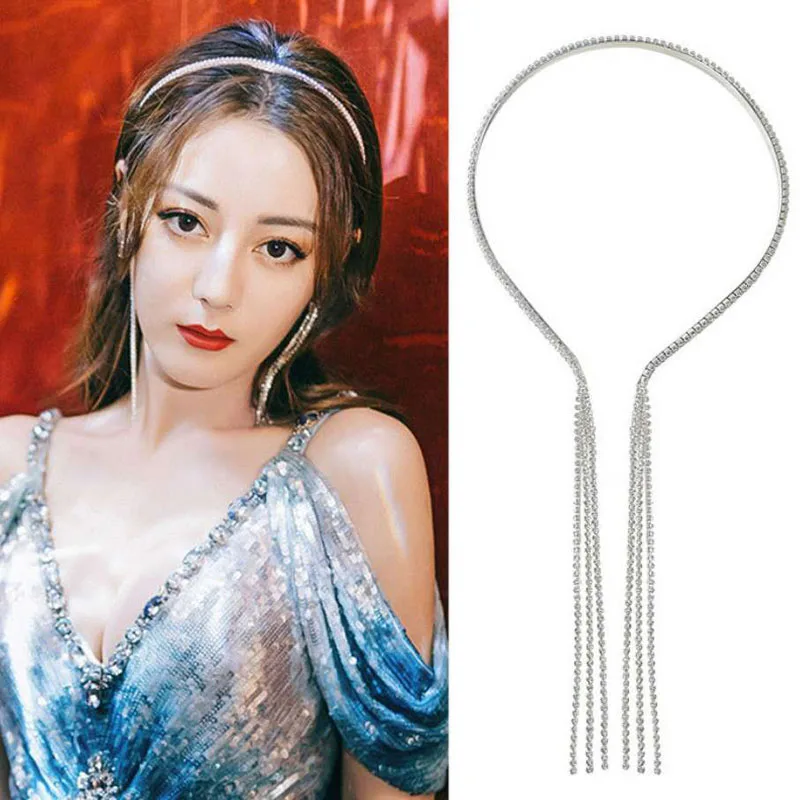 Korean Tassel Crystal Headband for Women Designer Sense Shiny Simple Princess Fake Earrings Headdress Hair Accessories 2020 New