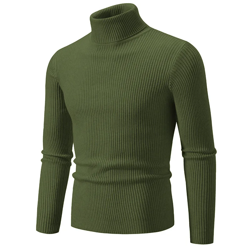 Pull rayé coupe coréenne pour hommes, pull à col haut, document solide, automne et hiver