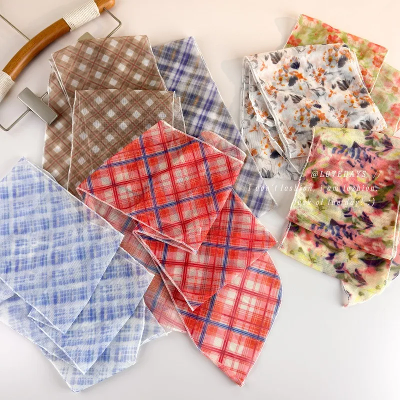 

Lightweight Long Skinny Scarf for Women Plaid Floral Print Versatile Neck Scarf Flowing Ribbon Waist Belt Hair Band Daily Wear
