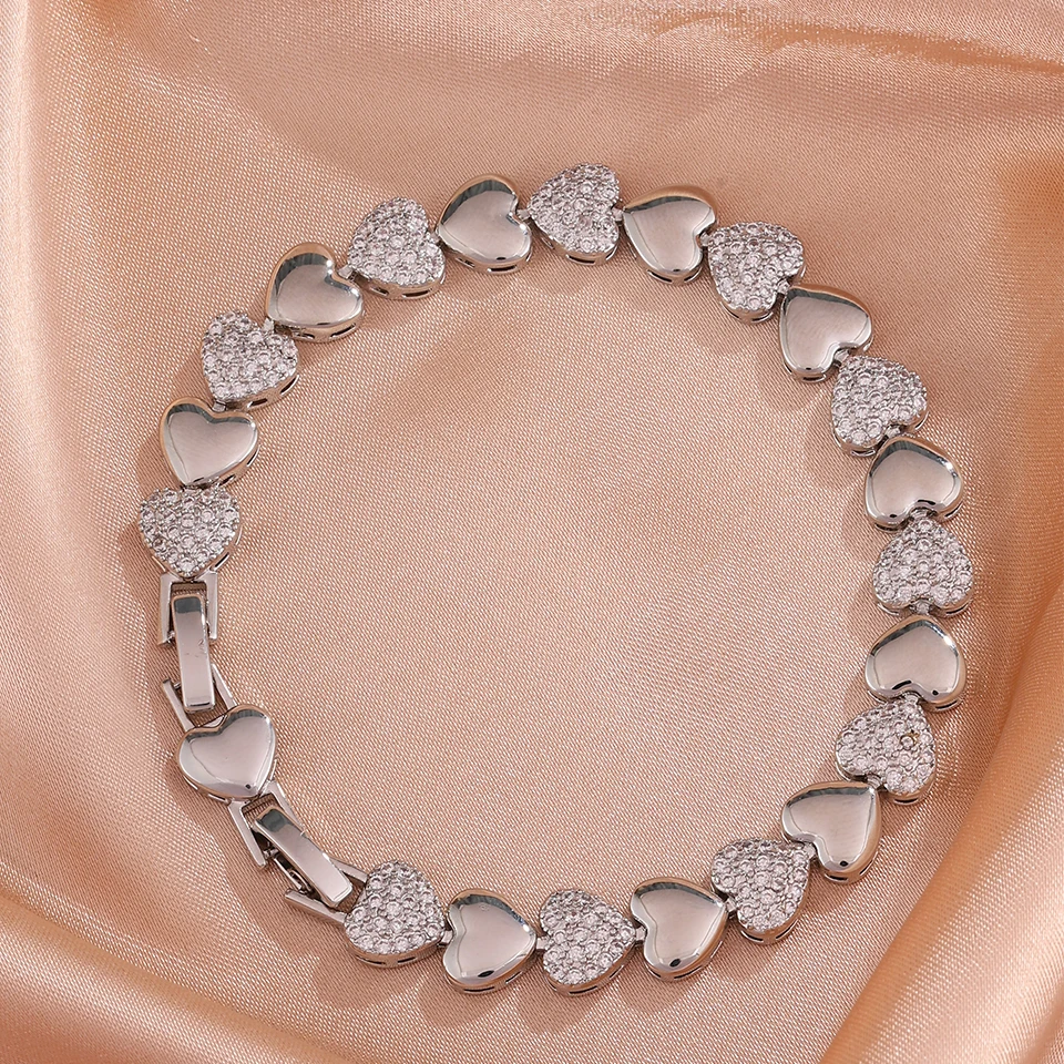 ZAKOL New Exquisite Heart Stitching Tennis Bracelets With Shiny Zirconia Copper Material Fashion Jewelry Gift for Women
