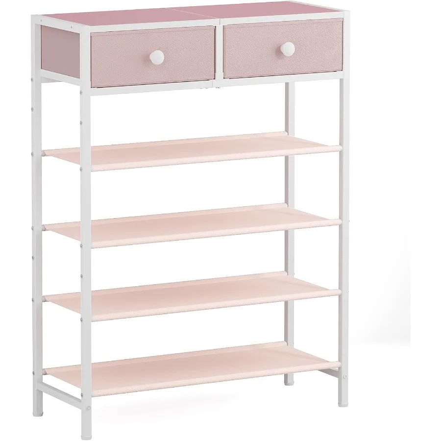 رف الأحذية منظم الأحذية 5 طبقات مع درجين تخزين الأحذية المعدنية لمدة 1620 زوجًا من الأحذية مع أرفف قماشية وسطح خشبي Na