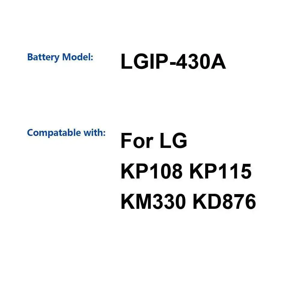 

Замена аккумулятора мобильного телефона премиум-класса Lgip-430A 900 мАч, надежное питание для LG KP108 KP115 KM330 KD876