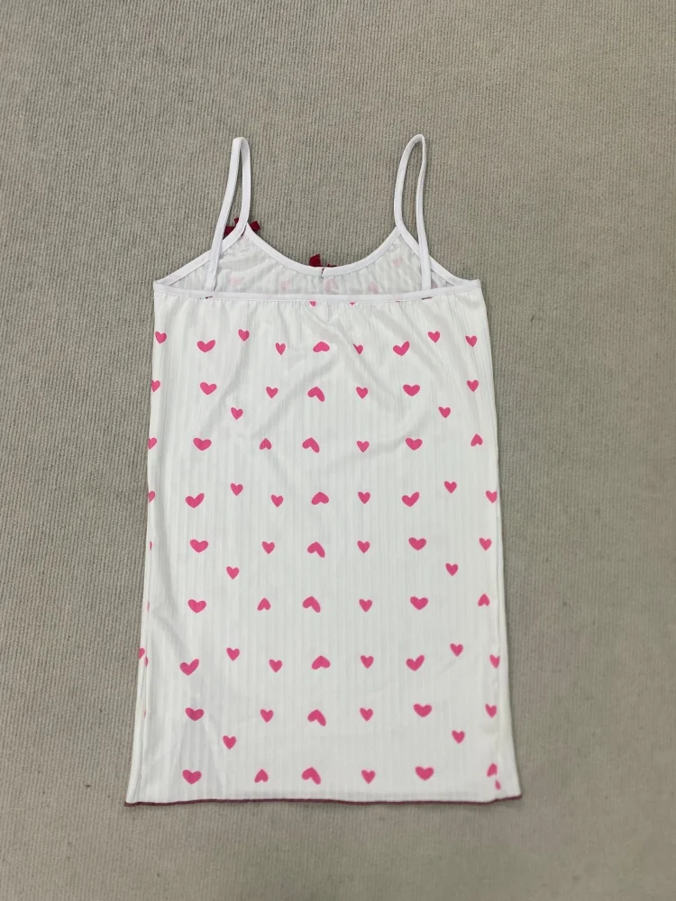 فستان بفتحة كتلة ألوان مطبوعة على شكل قلب مع زخرفة من الدانتيل وتفاصيل فيونكة بدون أكمام فستان سهل الارتداء للنساء وصل حديثًا #3