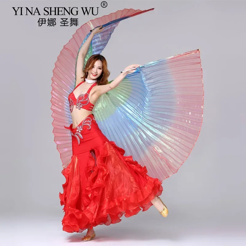 

Крылья для танца живота, аксессуары для танца живота для взрослых, реквизит для выступления, трехцветные крылья, прозрачные цветные крылья без палочек