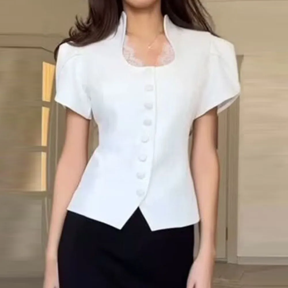Shirt 2026 spring and summer new short-sleeved stand-up collar shirt wear short shirt  harajuku my body my choice