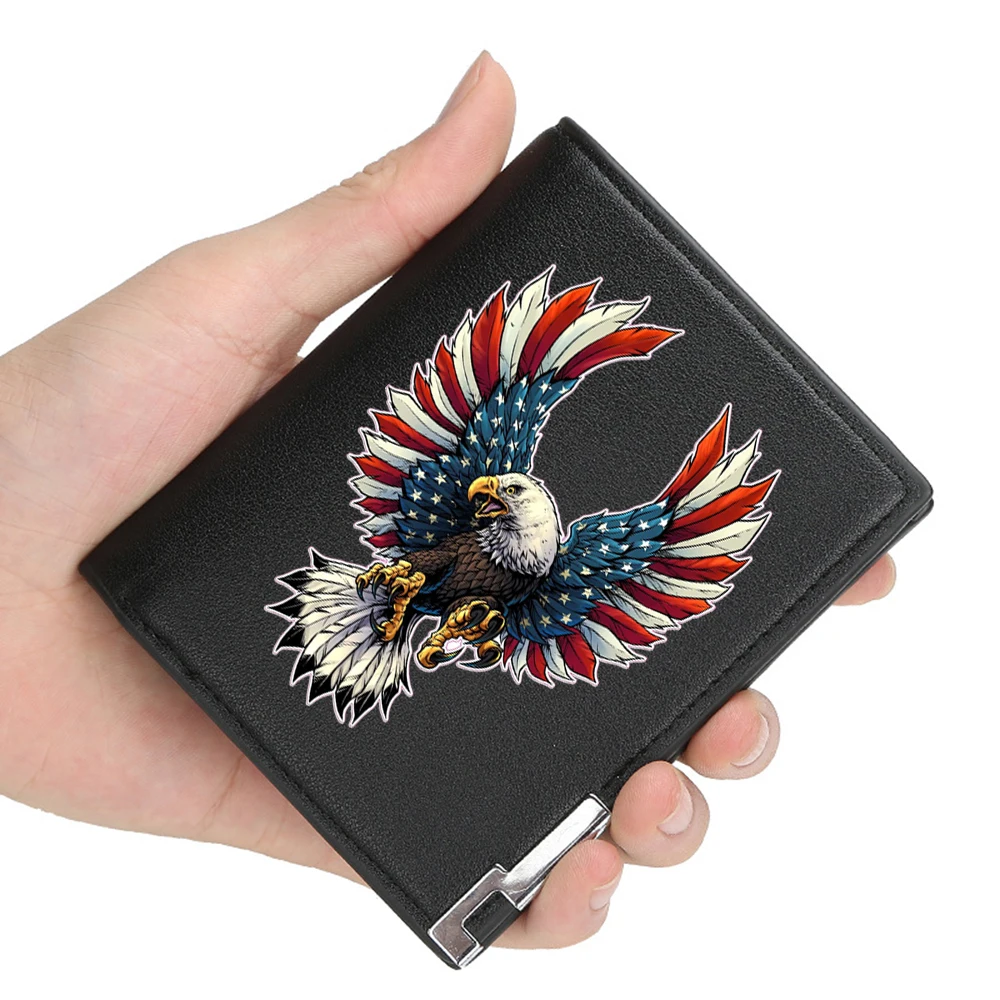 

New Arrivals American bald eagle spreads its wing Printing Pu Leather Wallet Men Women Billfold Credit Card Holders Short Purses