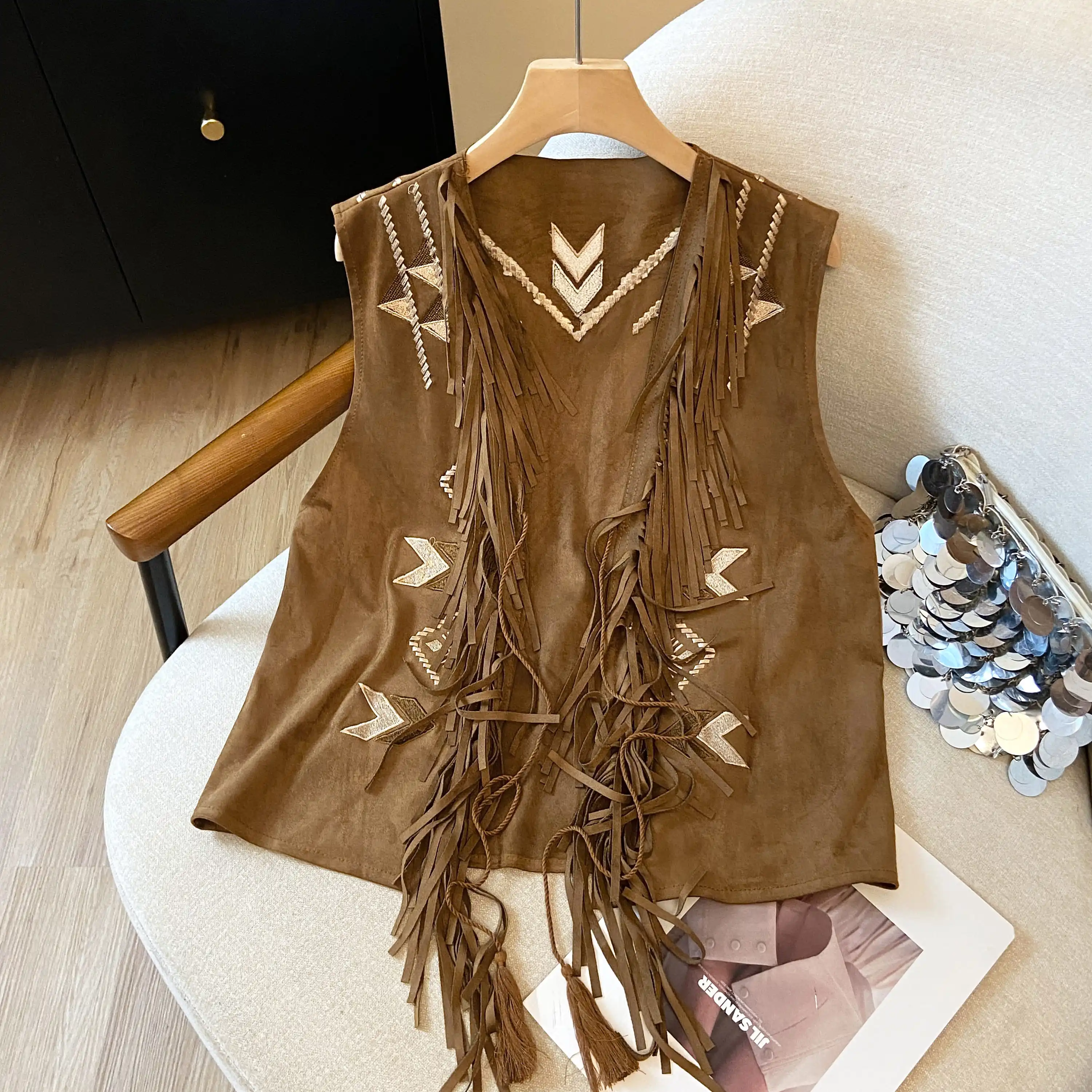 

Retro Prairie Sle Women's Loose Flowing Fringe Vest Design Sensation Meral Ethnic Wind oulder Fem Jaet