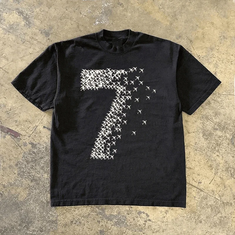 

Digital Large 7 Printed Large Size Pure Cotton Men's and Women's New Summer Loose Large Size Half-sleeve Top Summer Large Size