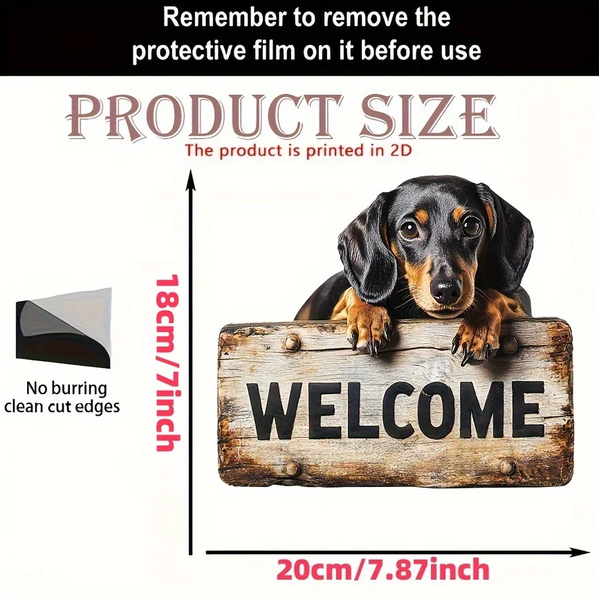 Dachshund Dog Welcome Wooden Sign 2D Flat Print Rustic Front Door Hanging Plaque Farmhouse Home Wall Decor Gift For Dog Lovers