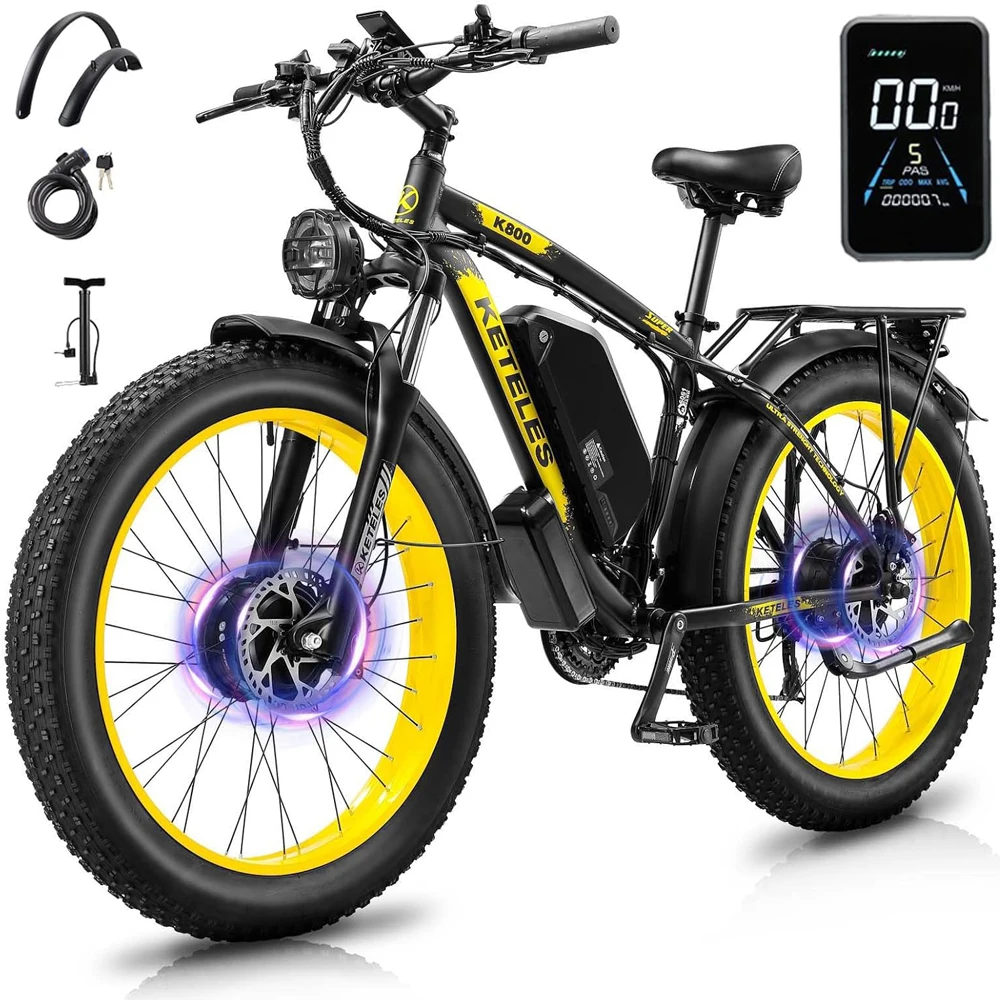 

Keteles K800 Electric Mountain Bike for Adult, 1000W/2000W Motor, 17.5AH / 23AH Battery, 21 Speeds, 26'' Fat Tire Electric Bike.