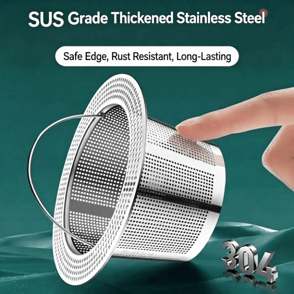 304 Stainless Steel Sink Strainer Anti Clog Easy Clean Drain Strainer Professional Dense Mesh Food Slag Drainer Kitchen