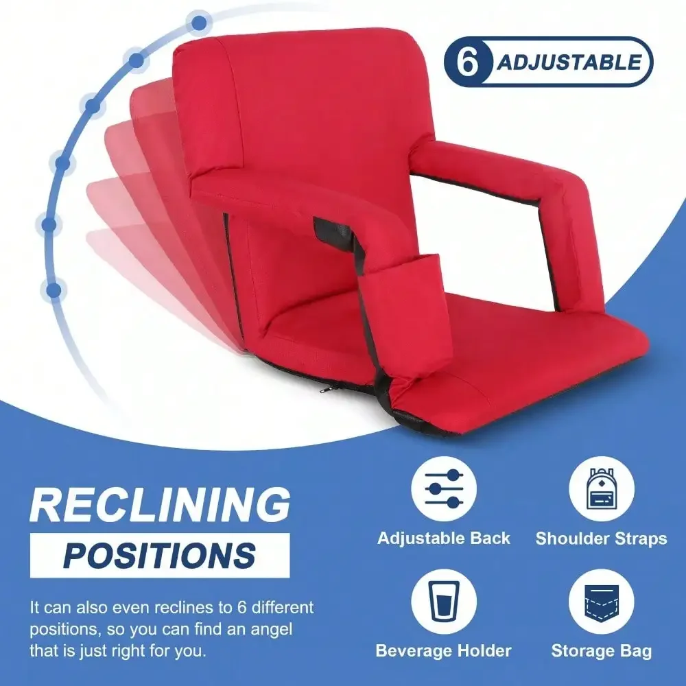 Stadium Seat Chair Bleacher Seats 5-Reclining Positions with Back Support Red