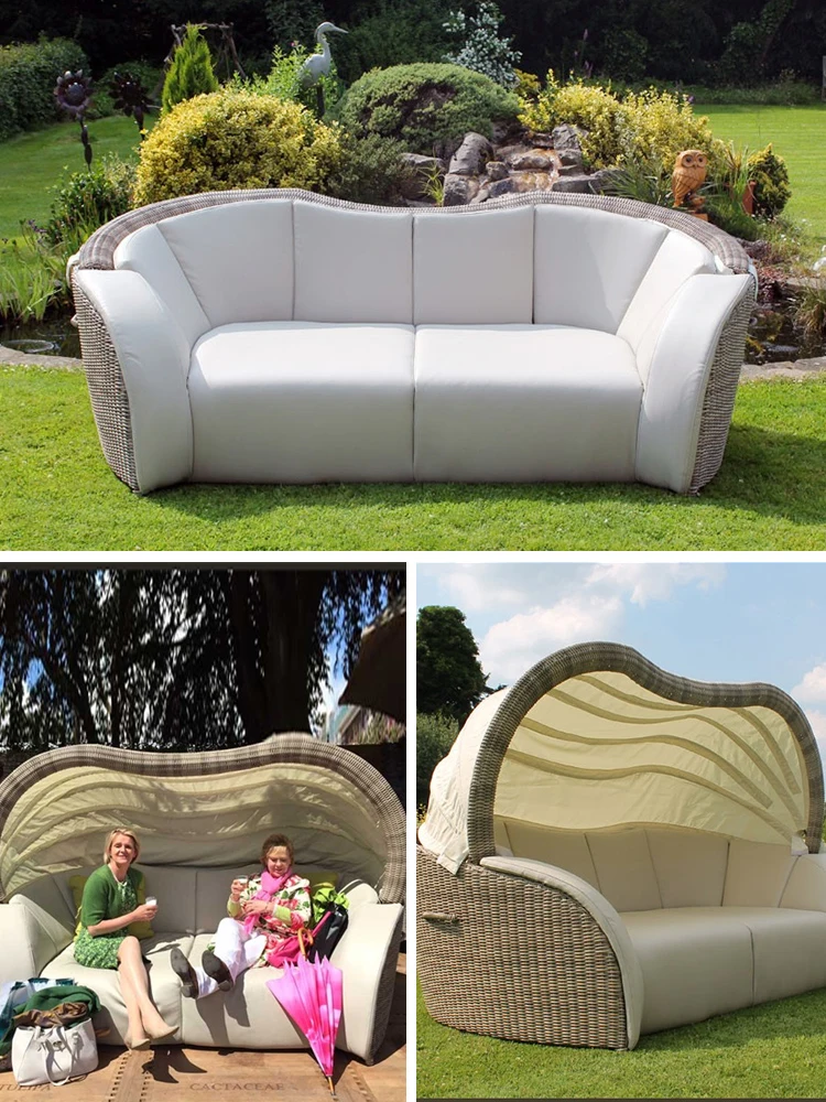 Outdoor rattan bed villa courtyard balcony garden rattan sofa leisure indoor and outdoor sun protection bed with shed