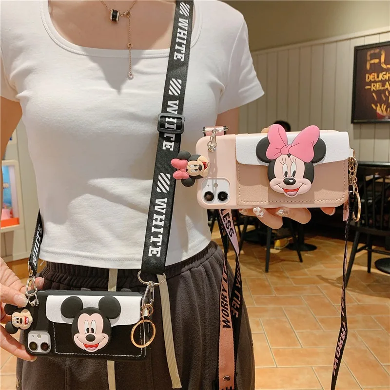 Crossbody Phone Case IPhone 15 14 13 Xs Mickey Minnie Card Insert Bag Cartoon Phone Protective Case Minnie Mickey Mouse 