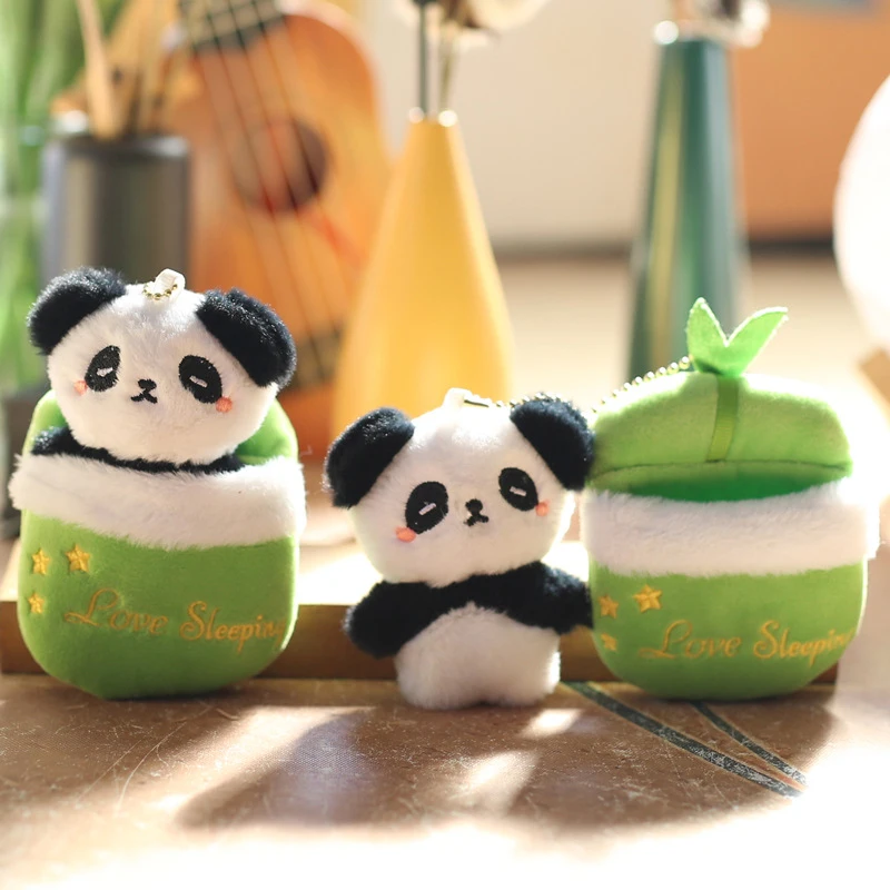 Bezaubernde Kindergeburtstagsgeschenk Panda Plüschpuppe Cartoon Hausschuhe Ragdoll Stofftier Schlüsselanhänger Anhänger Rucksack Hängedekoration