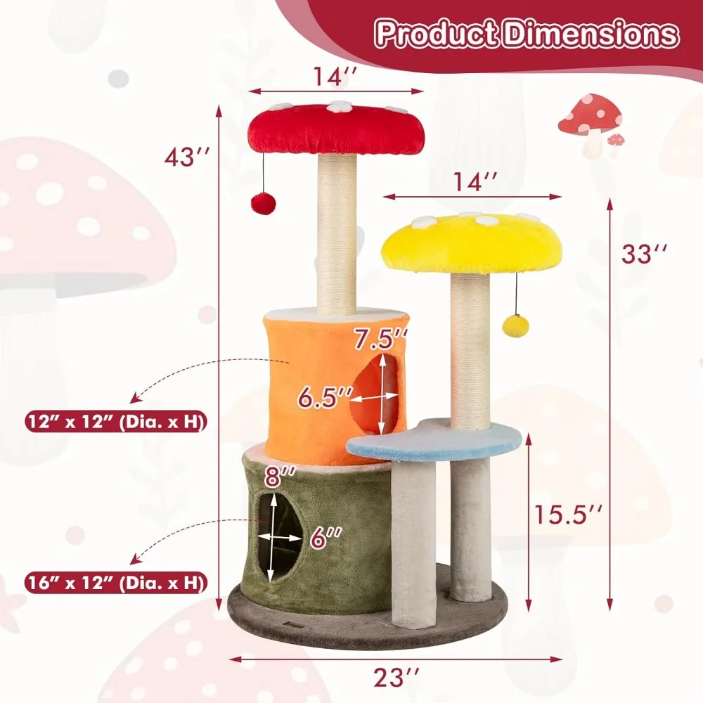 شجرة قطط فاخرة متعددة المستويات مع أعمدة خدش من السيزال، وجثم قطيفة، وألعاب معلقة #3