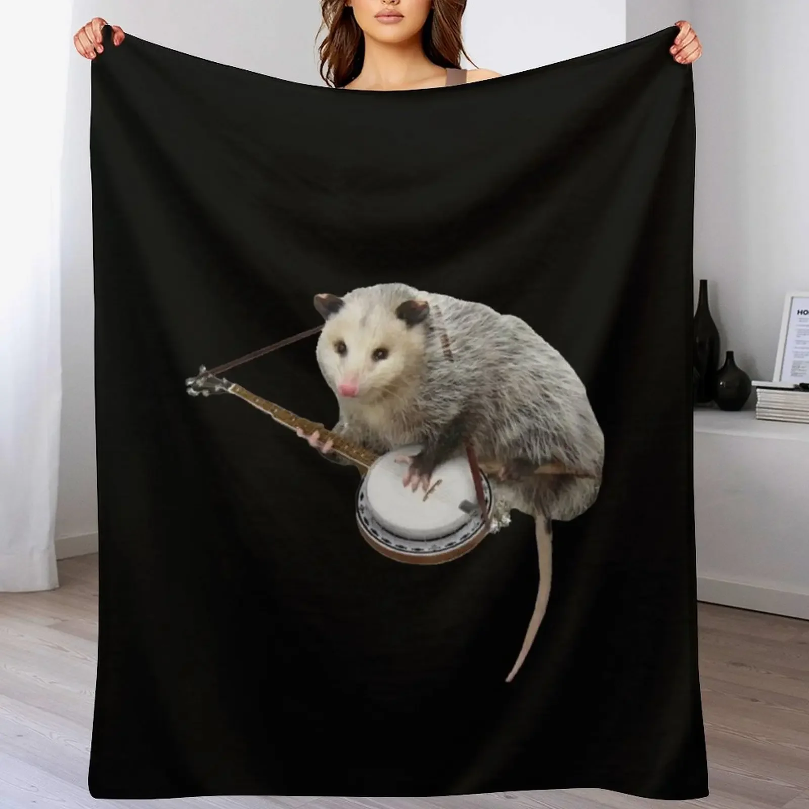 

Opossum Playing Banjo Throw Blanket Bed Fashionable Soft Plaid Blankets