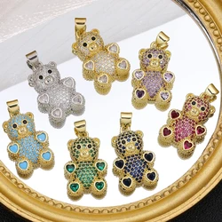 Juya DIY 18K Real Gold Plated Micro Pave Zircon Animals Cute Bear Toy Charms For Handmade Women Kids Fashion Gift Jewelry Making