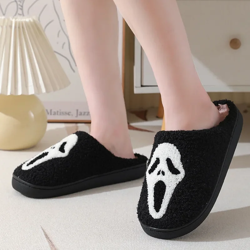 Halloween Skull Cartoon Winter Plush Slippers For Women Men New Arrival Couple Home Warm Shoes Anti-Slip Indoor Slippers