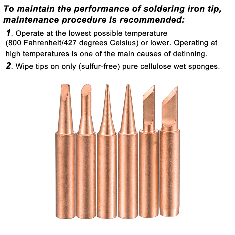 6Pcs Lead-free Soldering Iron Tip I+B+K+2.4D+3C Series Replacements for Soldering Station Copper Solder Iron Head Repair Tools
