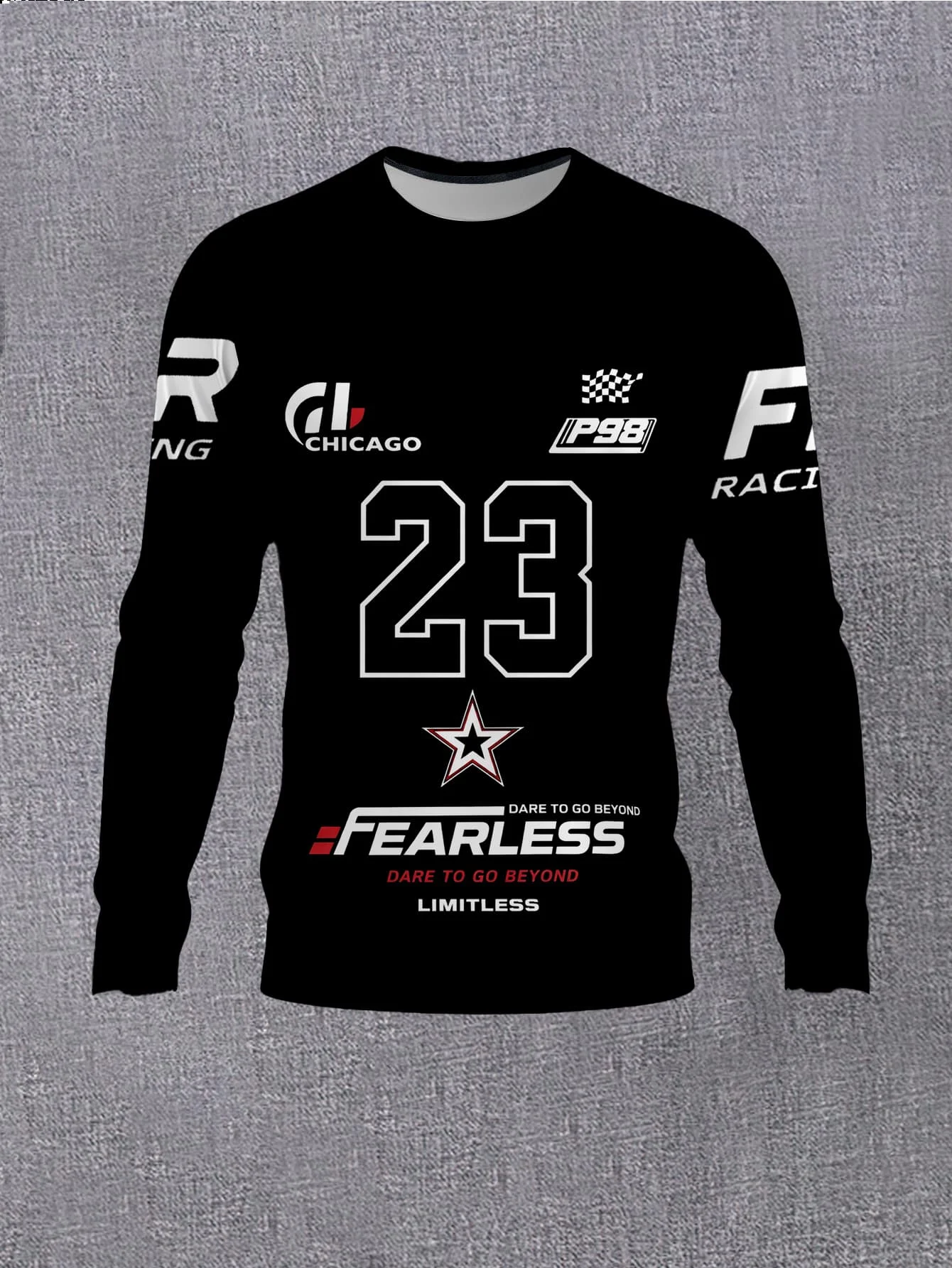 New Men’s Long-Sleeve T-Shirt – Trendy Racing-Inspired Letter Print – Casual, Everyday Style