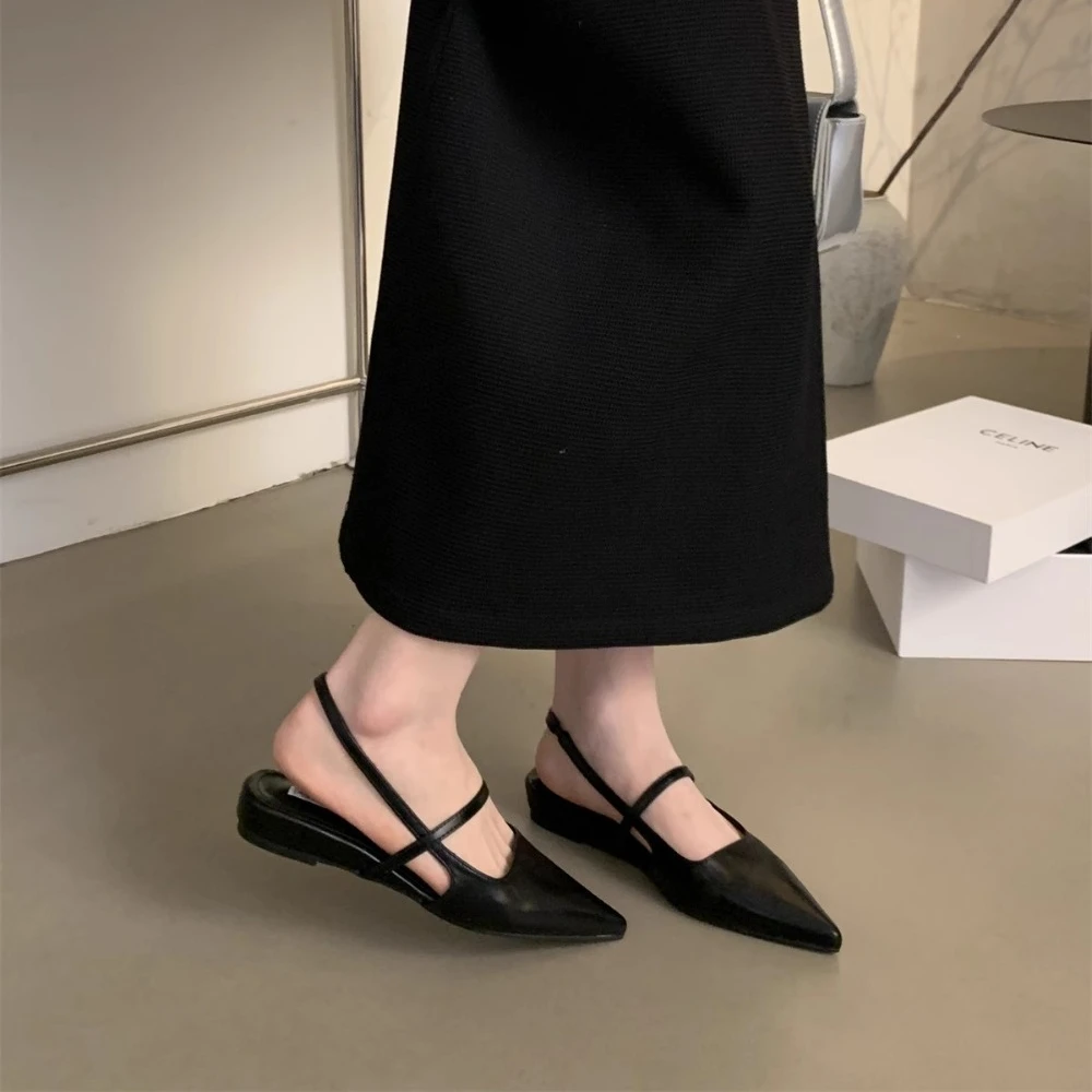 New Women Sandals Shoes Pointed Toe 2025 Spring Fashion Shallow Footwear Slingbacks Ladies Sandals Flats Shoes Big Size