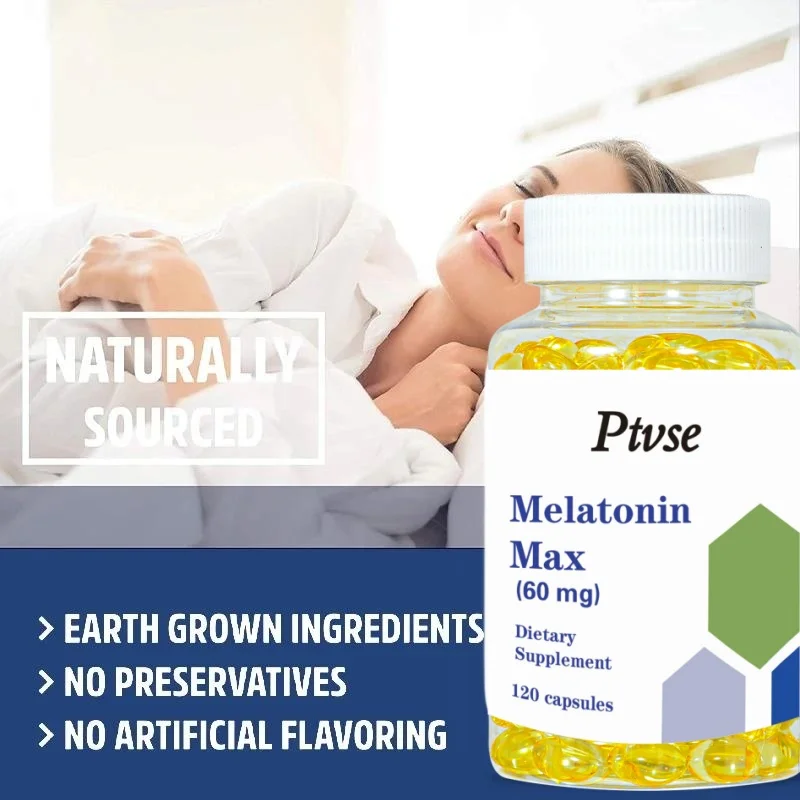 Ptvse Melatonin Vegetarian Capsules - 60 Mg Promote Sleep Quality, Eye Health and Reduce Waking Time