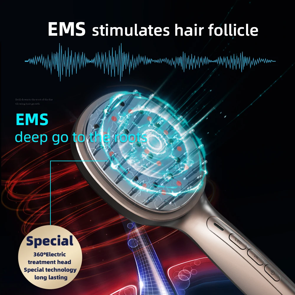 Laser Massage Comb Innovative Technology EMS Stimulates Hair Follicale Red & Blue Light Activiate Hair Follicle Hair Regrewth